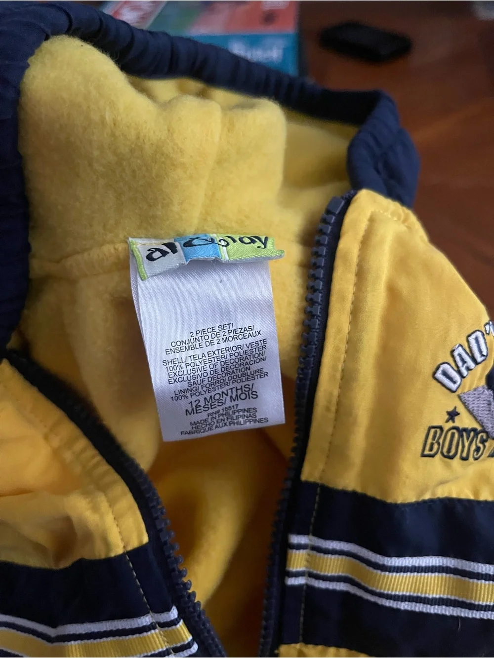 Al & Ray Baby Jacket, Pant 12 Months,  Yellow & Navy Hooded Two-Piece Baby Track